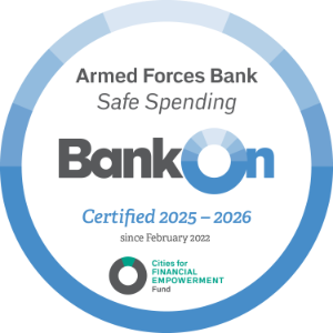 Bank On certification badge for Armed Forces Bank's Safe Spending product 2025 - 2026
