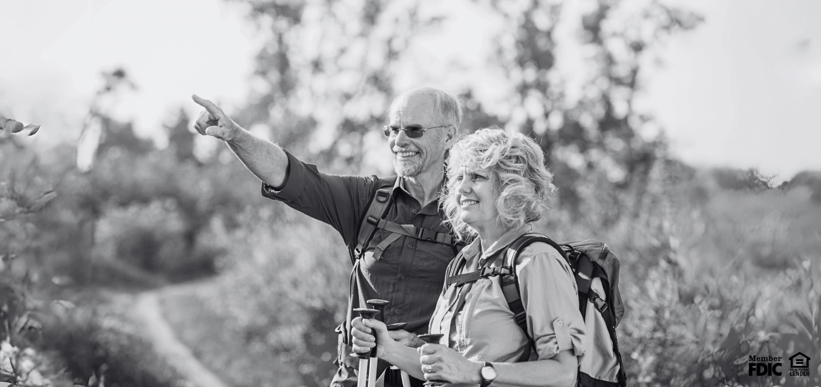 an retired couple goes hiking Sierra Vista. They saved for retirement with a money market account.