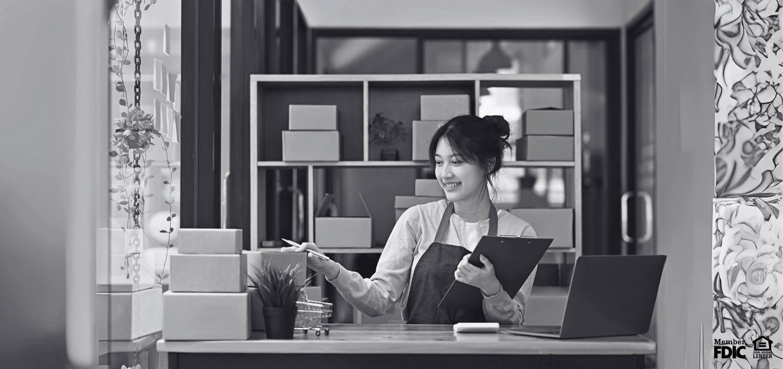 a female business owner reviews here business line of credit application.