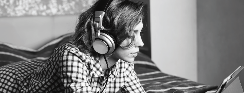 off duty service member listening to a podcast